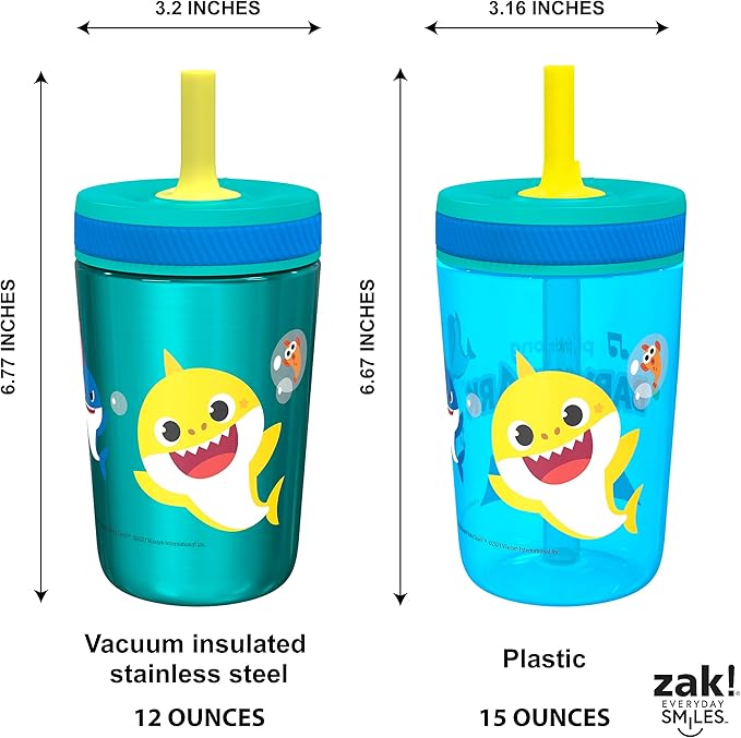 Zak Designs Baby Shark Kelso Tumbler Set, Leak-Proof Screw-On Lid - Image 8