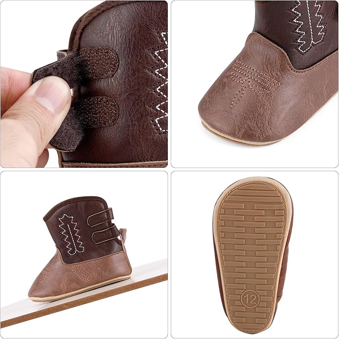 MK MATT KEELY Leather Western Boots Cowboy Bootie Soft Sole Non-Slip Crib Shoes - Image 4