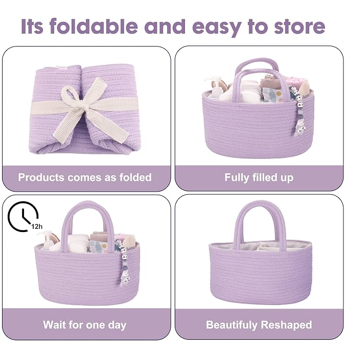 Baby Diaper Caddy Organizer Cotton Rope Nursery Storage Bin Basket Portable - Image 7