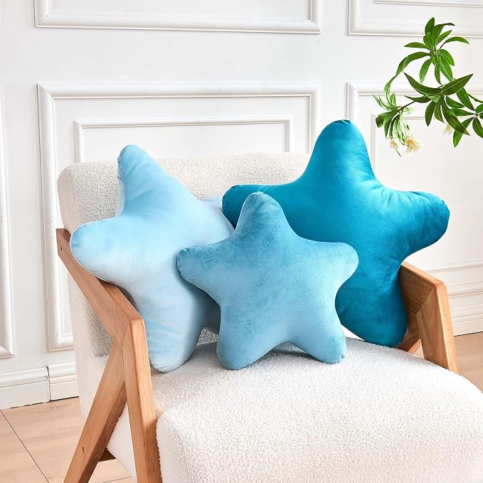 Blue Star Throw Pillow, Cute Star Pillow Room Decor, Soft 19.6" Star Shaped - Image 3