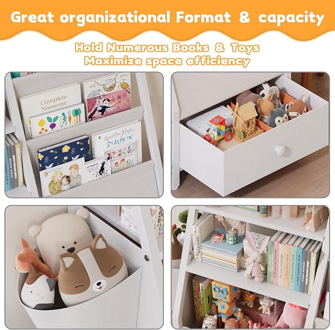 Kids Bookshelf and Toy Storage Organizer, Kids Bookcase Montessori 3 Tier Baby - Image 5