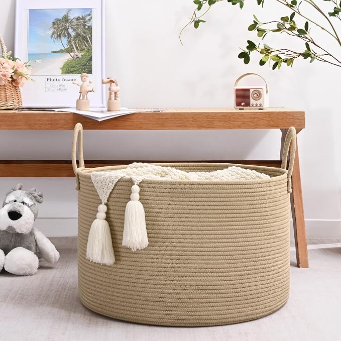 67L Storage Basket for Organizing, Cotton Rope Woven Blanket Basket, Toy - Image 3