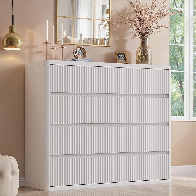 White 8 Drawer Dresser, Modern Fluted Dressers & Chest of Drawers by StandifurnoFurniture