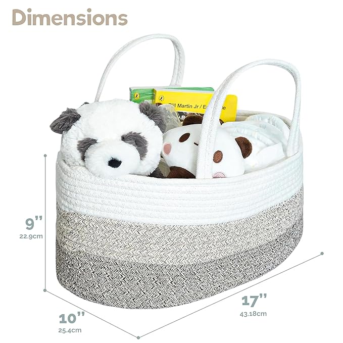 Baby Diaper Caddy Organizer, Extra Large Cotton Rope Nursery Diaper Basket - Image 2