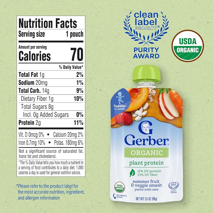 Gerber Toddler Food, Organic Summer Fruit and Veggie Smash Puree Pouch - Image 2
