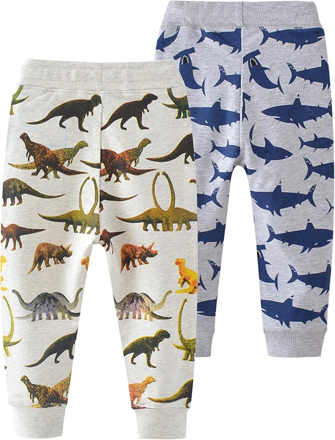 HUAER& Baby Boy's Jogger Pants Dinosaur Car Animal Print Drawstring Elastic - Image 2
