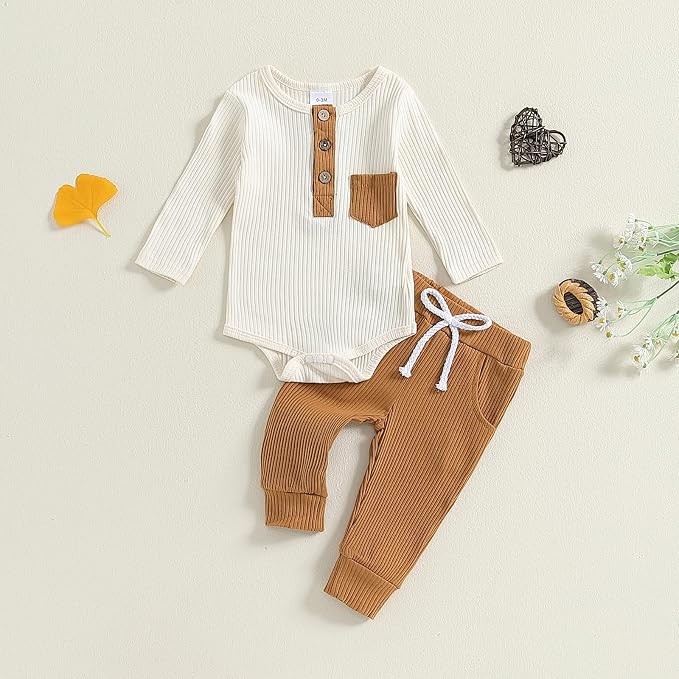 fhutpw Baby Boy Clothes 3 6 12 18 Months Ribbed Knitted Long Sleeve Romper and - Image 2