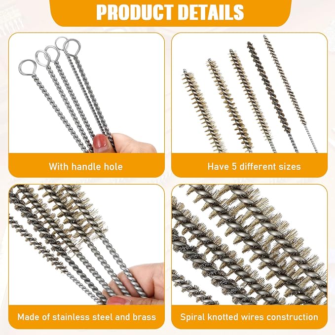 Wire Tube Brushes Bulk for Cleaning Pipe Tube Brass Stainless Steel Round Wire - Image 3