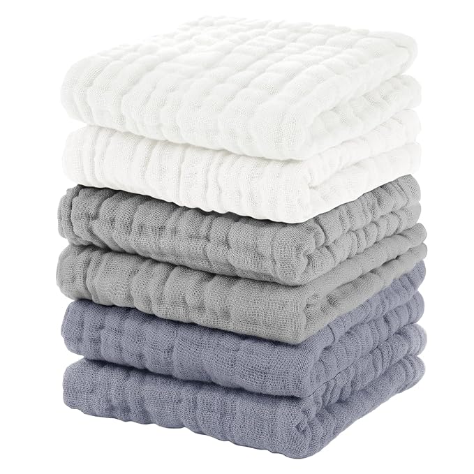 Muslin Baby Washcloths 6 Pack, 100% Cotton Wash Cloths by Unnivoll