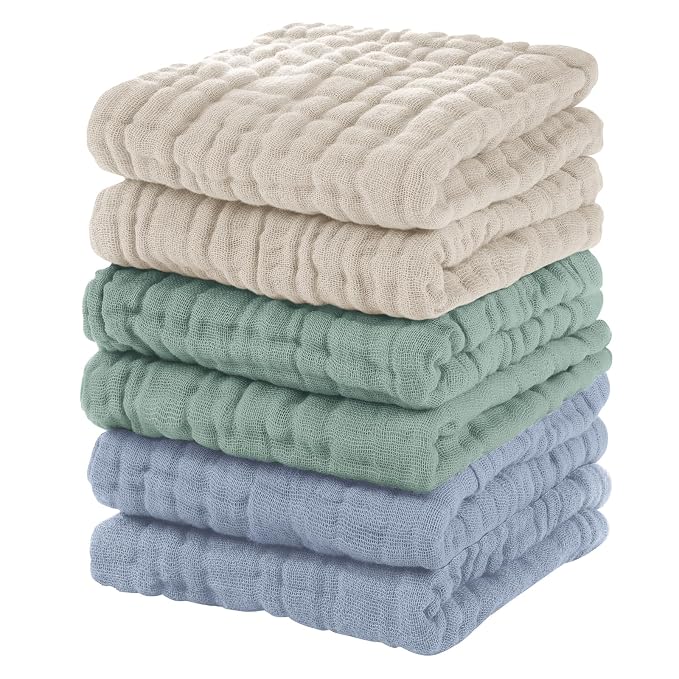 Muslin Baby Washcloths 6 Pack, 100% Cotton Wash Cloths by Unnivoll