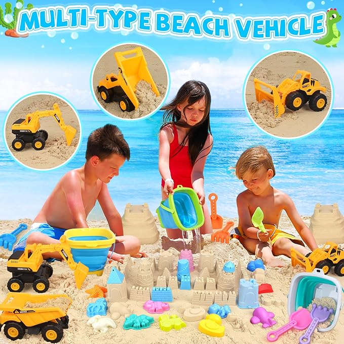 Beach Toys, 3 Collapsible Beach Bucket, Sand Castle Building Kit, Sand Molds - Image 3