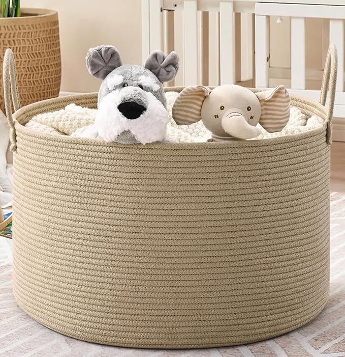 67L Storage Basket for Organizing, Cotton Rope Woven Blanket Basket, Toy - Image 9