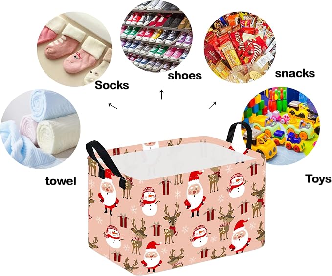 Rectangle Basket, Kids Organizer, Santa Pattern Toy Storage Cube, Clothes - Image 6