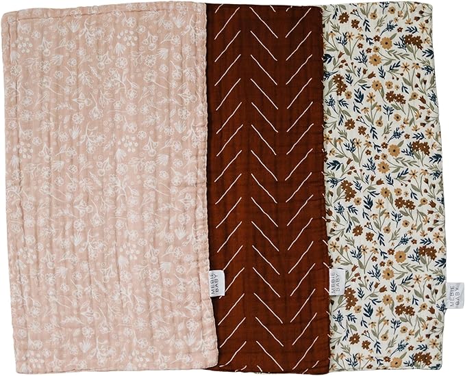 Mebie Baby Burp Cloths, Floral Print 3-Pack, Muslin Burp Cloth Set by MebieBaby