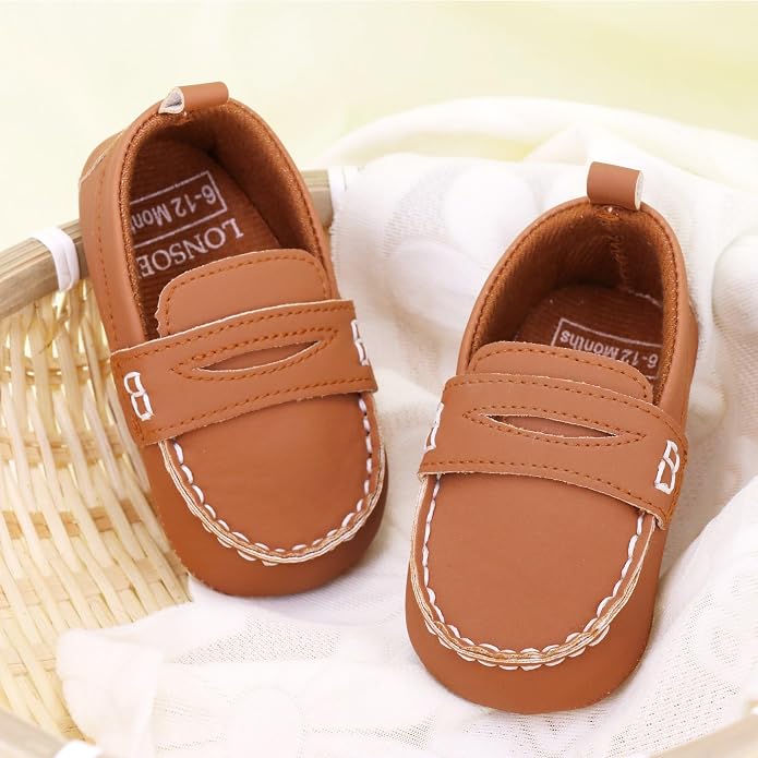 LONSOEN Baby Girls Boys Loafers Prewalker Dress Crib Shoes - Image 3