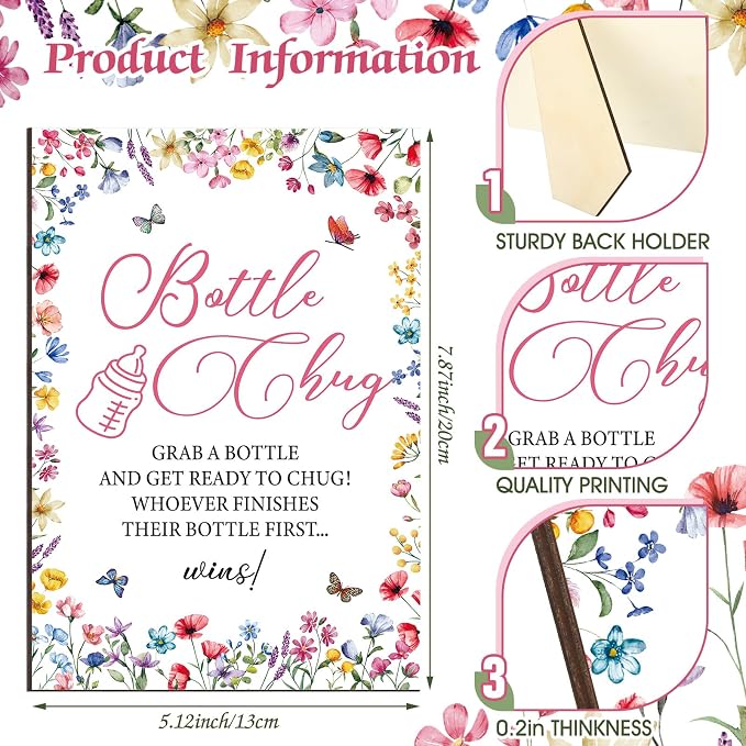 TrelaCo Wildflower Cool Baby Shower Games Wooden Bottle Chug Sign Wildflower in - Image 4