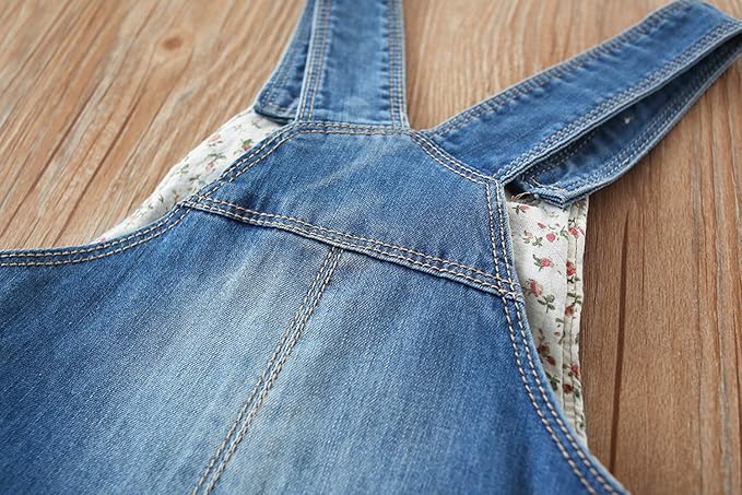KIDSCOOL SPACE Baby Little Kids Cute Denim Embroidered Fashion Jean Overalls - Image 5