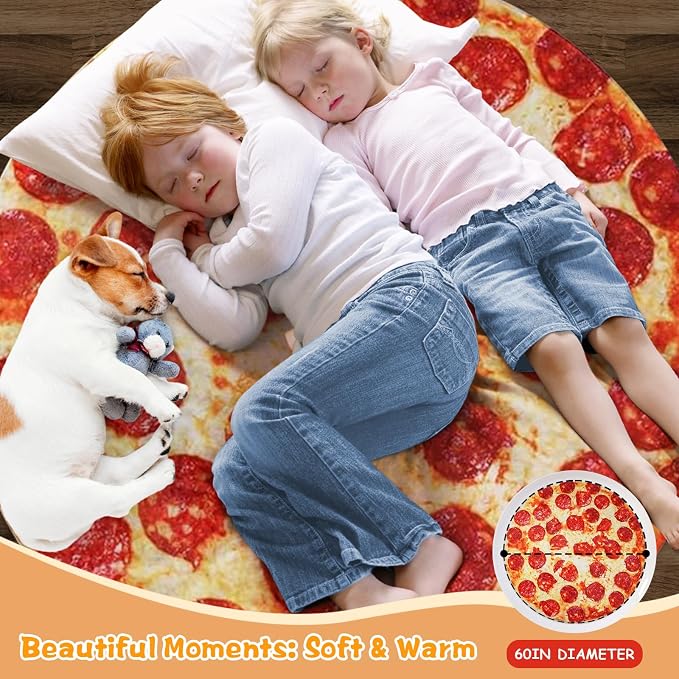 Lhedon Pizza Blanket for Teen Kids, 60 Inch Throw Blanket, Round Pepperoni - Image 2