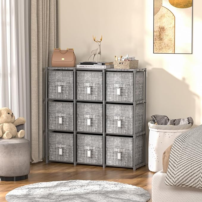 9 Cube Closet Organizer with Beautiful Printed Drawers + Labels, Storage Shelf - Image 4