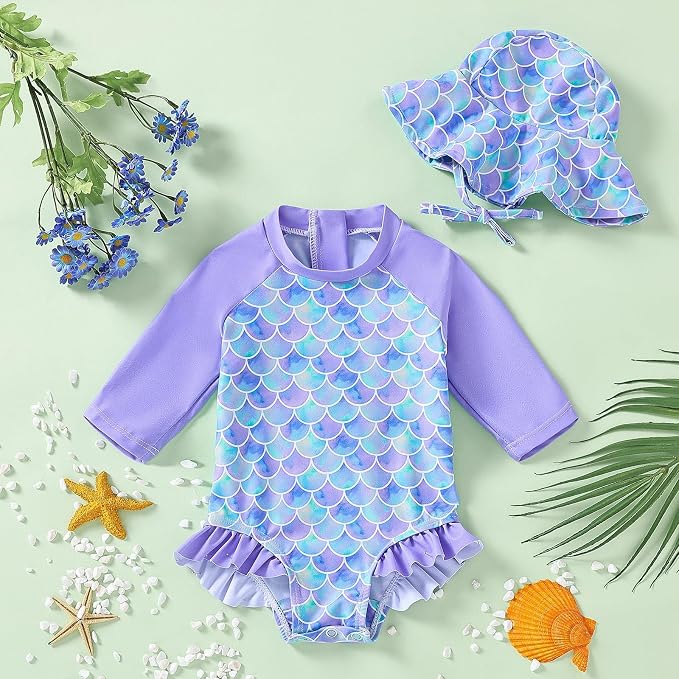 WOLBAY Baby Girl Swimsuit Long Sleeve One Piece Rash Guard - Image 2