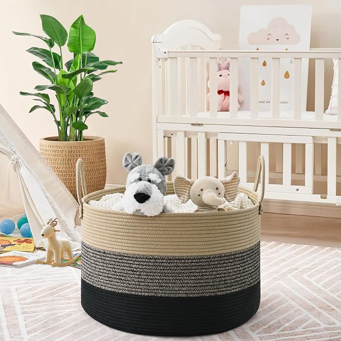 67L Storage Basket for Organizing, Cotton Rope Woven Blanket Basket, Toy - Image 2