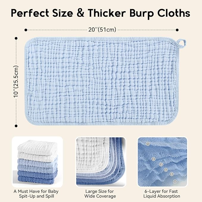 Muslin Burp Cloths for Baby 100% Cotton Burping Cloths for Boys Girls Large - Image 3