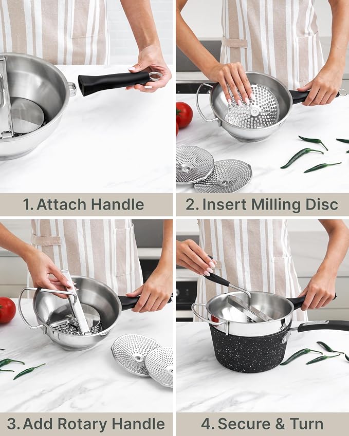 Stainless Steel Food Mill with Detachable Handles – Hand Crank Grinder - Image 6