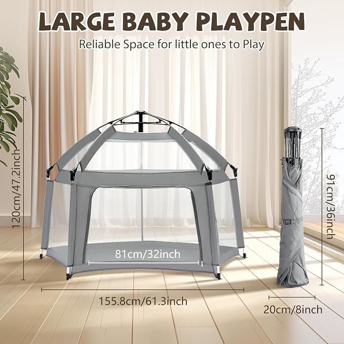Portable Baby Playpen with Inflatable Mattress & Sunshade, Outdoor Baby Playpen - Image 6