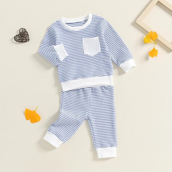 Toddler Baby Boy Fall Clothes Waffle Outfit Long Sleeve Color Blocking - Image 5