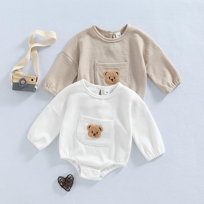 Douhoow Cute Baby Sweatshirt Romper Waffle Knit Baby Clothes Infant Girl Boy - Image 7