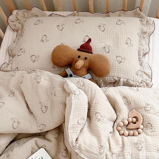 BuLuTu 2-Layer Cotton Muslin Toddler Pillowcase Rabbit Pattern, Soft Breathable - Image 3