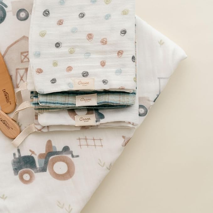 Crane Baby Hooded Towel & Washcloth Set, Charlie Farmhouse Tractor Hooded Baby - Image 6