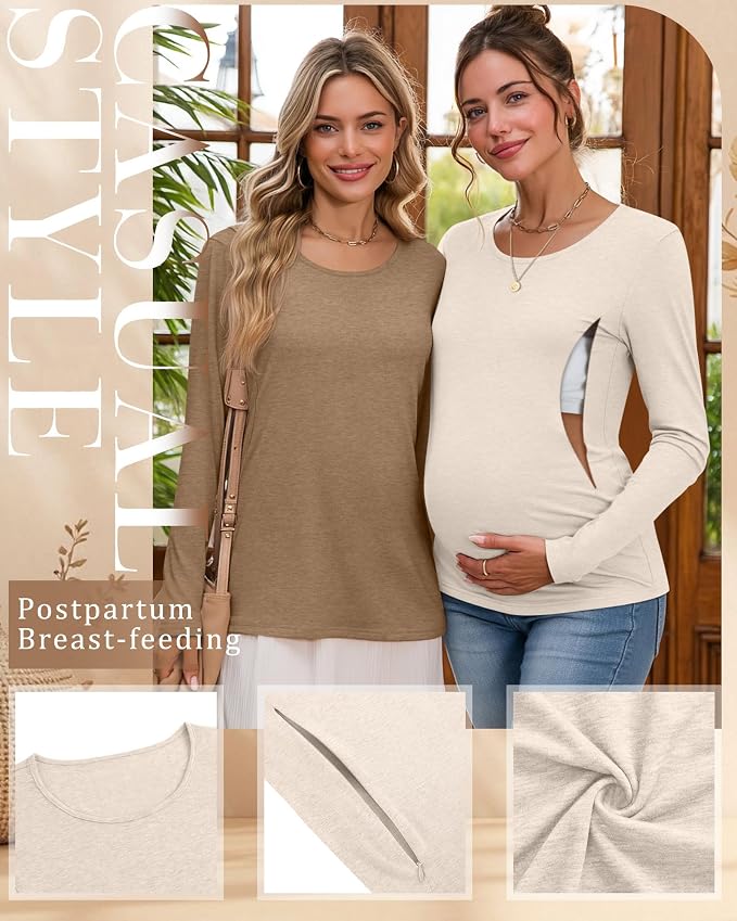 4 Pack Women's Cotton Nursing Tops, Breastfeeding Maternity - Image 3