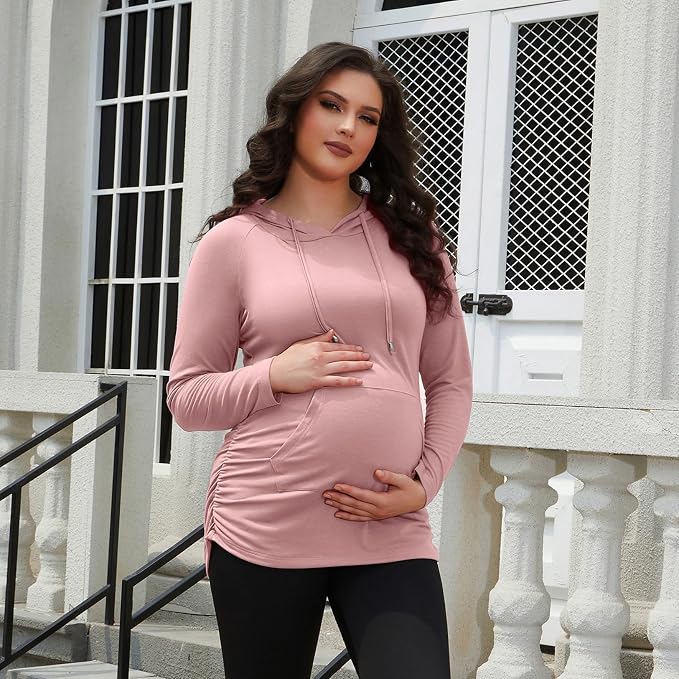 GINKANA Maternity Hoodie Long Sleeves Shirts Casual Maternity Top Pregnancy - Image 3