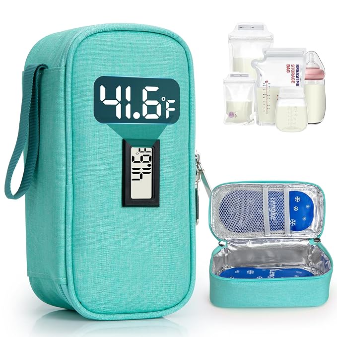 Breast Milk Cooler Travel Bag, Real-Time Temperature Display, Holds 4-6 by WIBOND