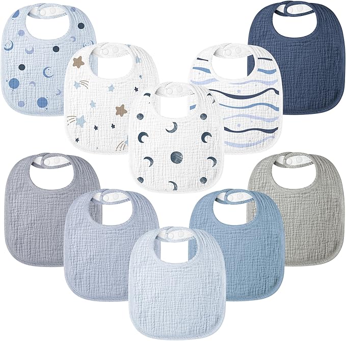 100% Cotton Muslin Baby Bibs 10-Pack Baby Drool Bibs by Bearmoss