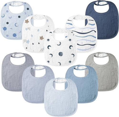 100% Cotton Muslin Baby Bibs 10-Pack Baby Drool Bibs by Bearmoss