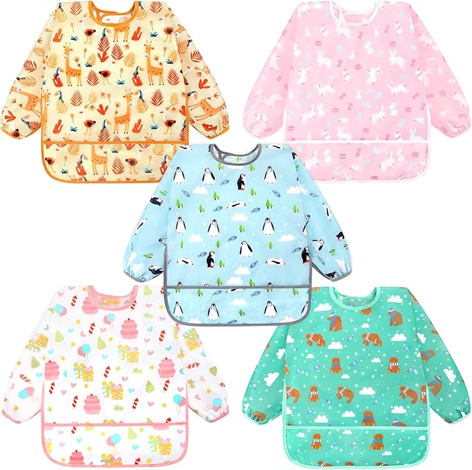 Accmor 5 Pack Long Sleeve Bibs, Baby Smock Waterproof Sleeved Bib Smock by Accmor