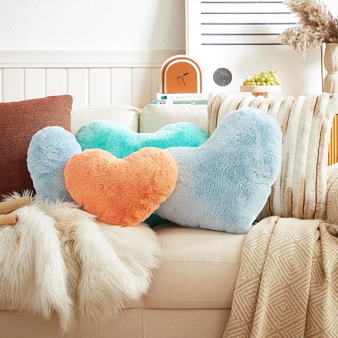 EastTree Heart Pillows, Light Blue Heart Shaped Pillows, Love Throw Pillows - Image 3