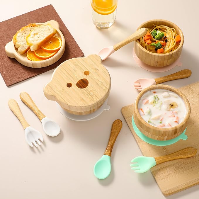 Baby Bowls with Lid, HBM Bamboo Suction Bowls - Image 3
