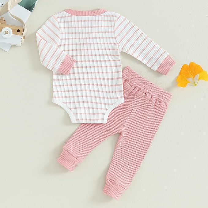 Newborn Baby Boy Girl Clothes Ribbed Knitted Long Sleeve Romper Pants Solid - Image 7
