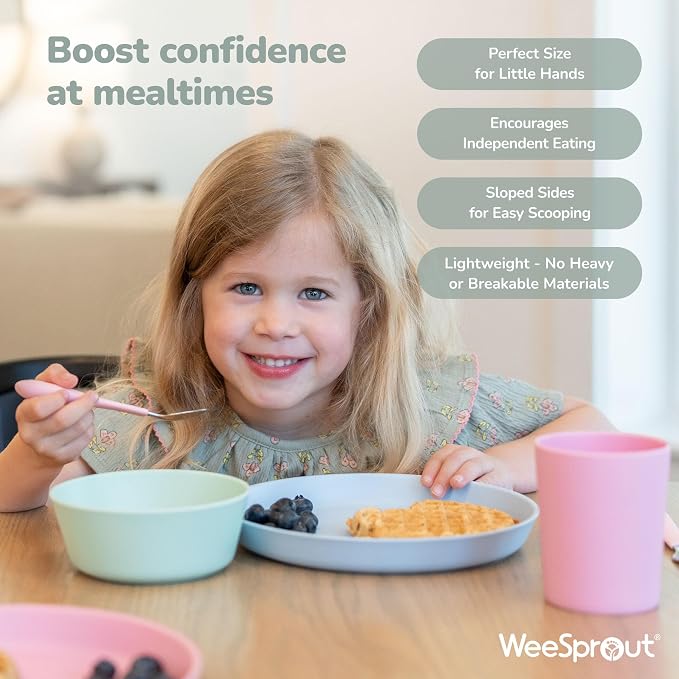 WeeSprout Bamboo Plates, Kid-Sized Dinnerware, Dishwasher Safe Melamine Dishware - Image 3