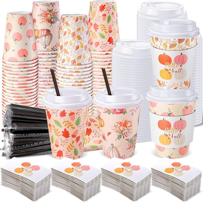 Lallisa 100 Sets Fall Thanksgiving Coffee Cup Bulk by Lallisa