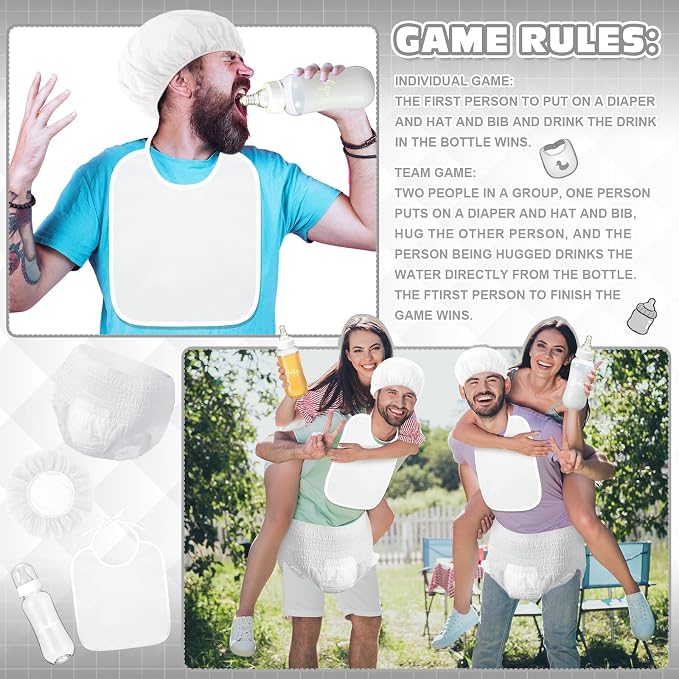 6 Sets Bottle Chug Baby Shower Games Juegos Para Plastic Baby Bottles Bibs Hat - Image 5