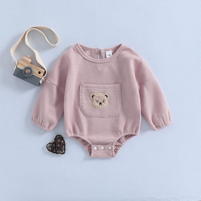 Douhoow Cute Baby Sweatshirt Romper Waffle Knit Baby Clothes Infant Girl Boy - Image 2