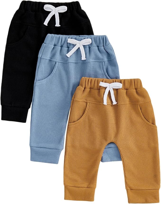 Sejardin Toddler Baby Boy Girl Pants 3 Pack Solid Color Elastic Waist Jogger by Sejardin