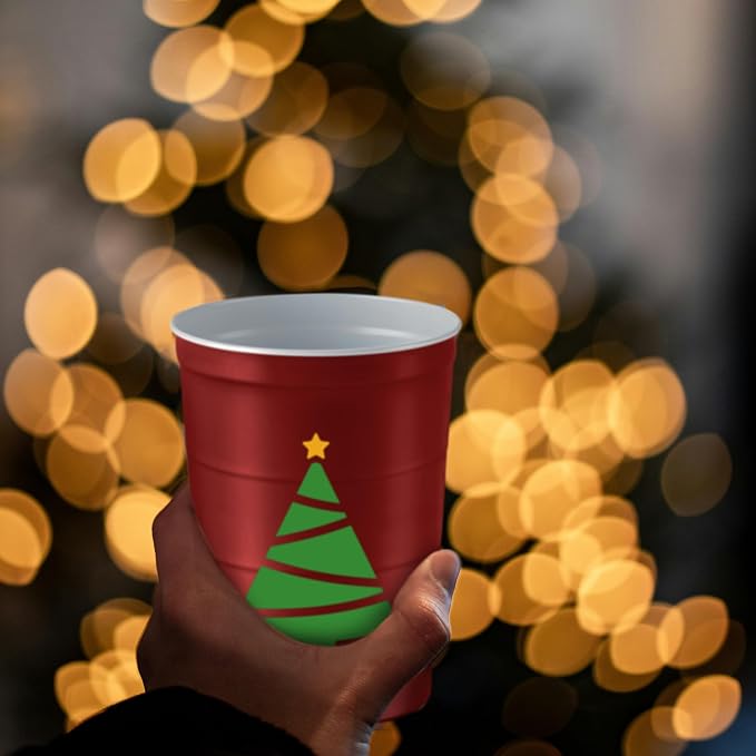 16 oz. Party Cups 'Happy Holidays' Christmas Tree Design - Image 7