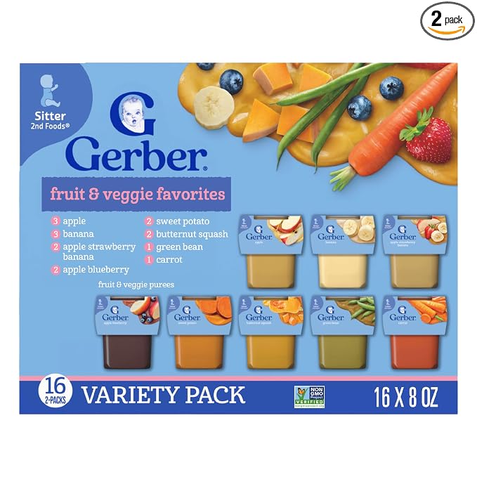 Gerber Purees 2nd Foods Veggie & Fruit Variety Pack, 8 Ounces, Box of 16 by Gerber