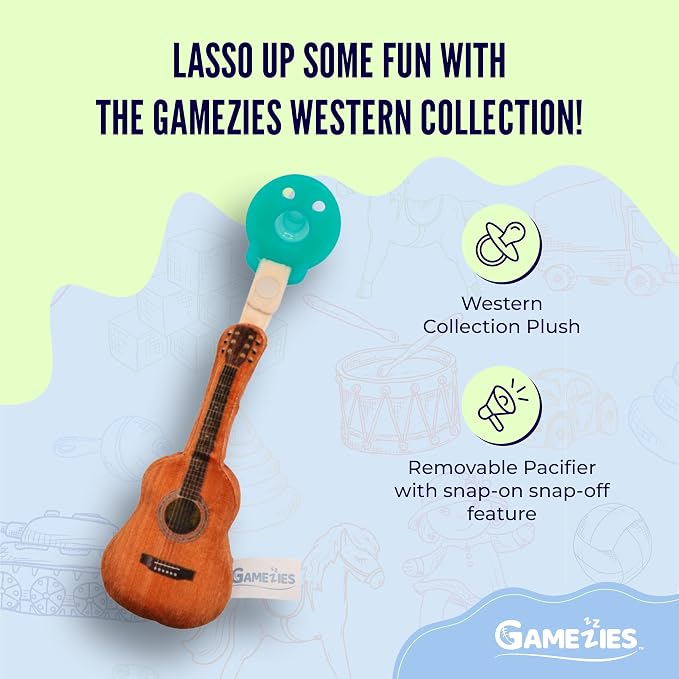 Gamezies Baby Boy and Girl Silicone Guitar Plush Pacifier - Image 2