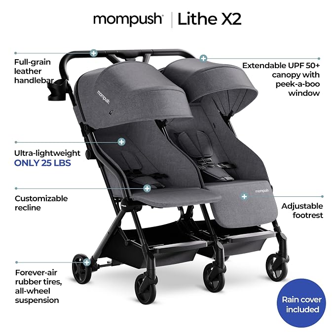 Mompush Lithe Double Stroller, Lightweight Side by Side Stroller - Image 2